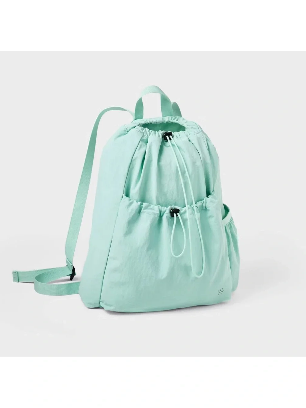 All in Motion Mint Green Cinch closure Backpack Water Repellent Outer Pockets